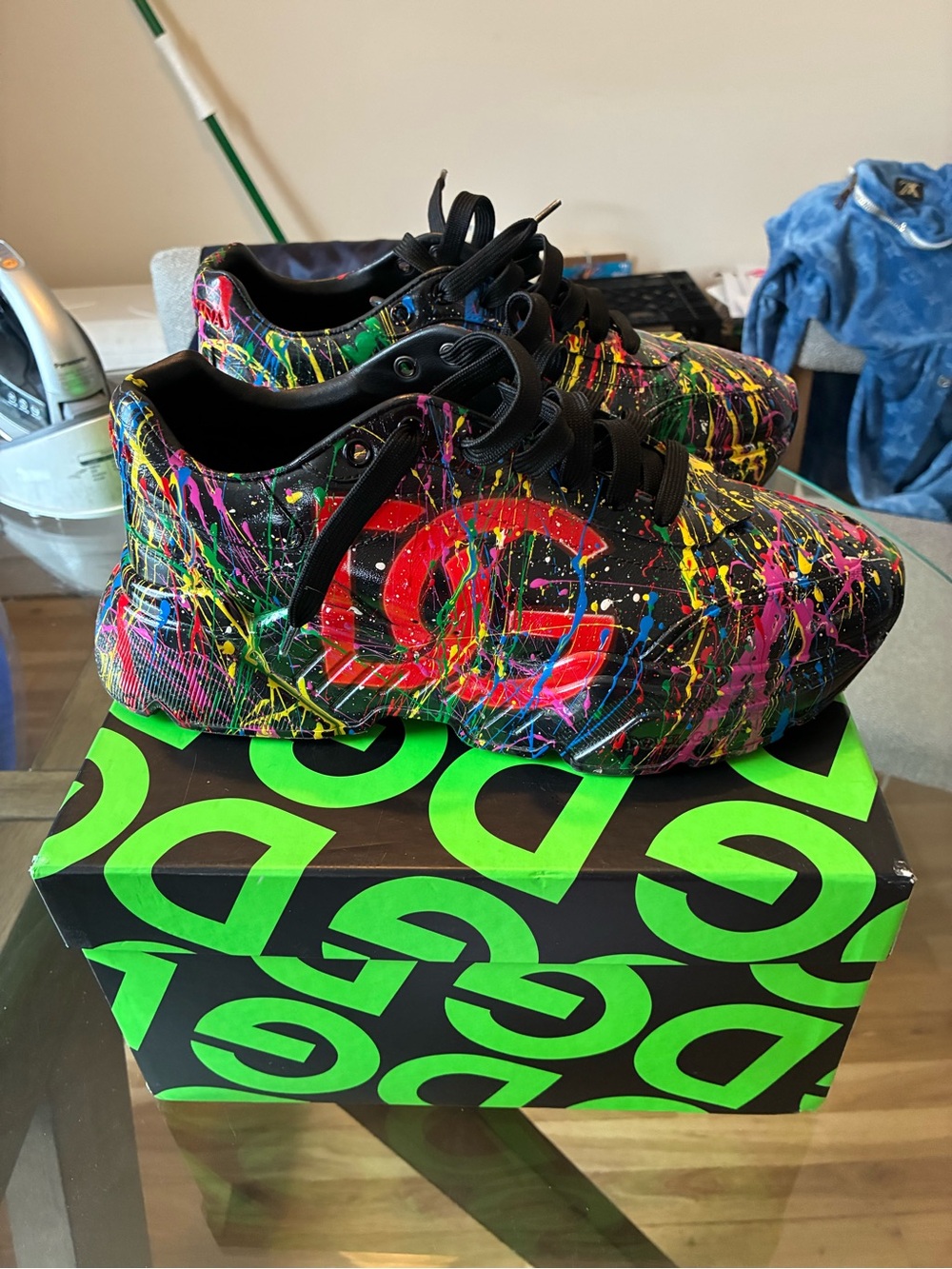 Dolce & Gabbana Men's Black Multicolor Paint-Splatter Sneakers